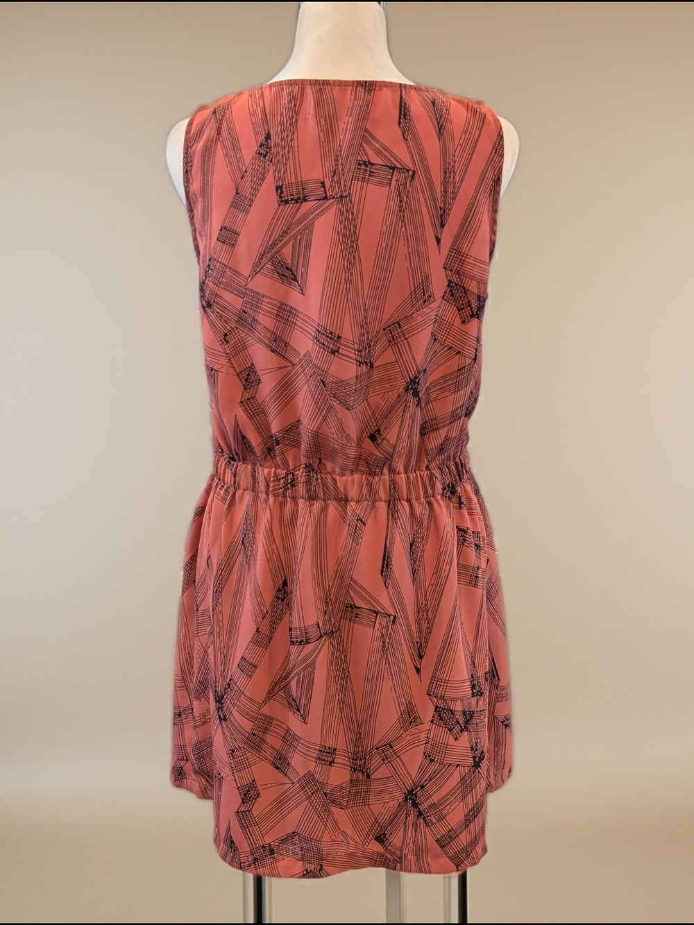 Sleeveless Rust Geometric Ruffle Dress - Picture 2 of 4
